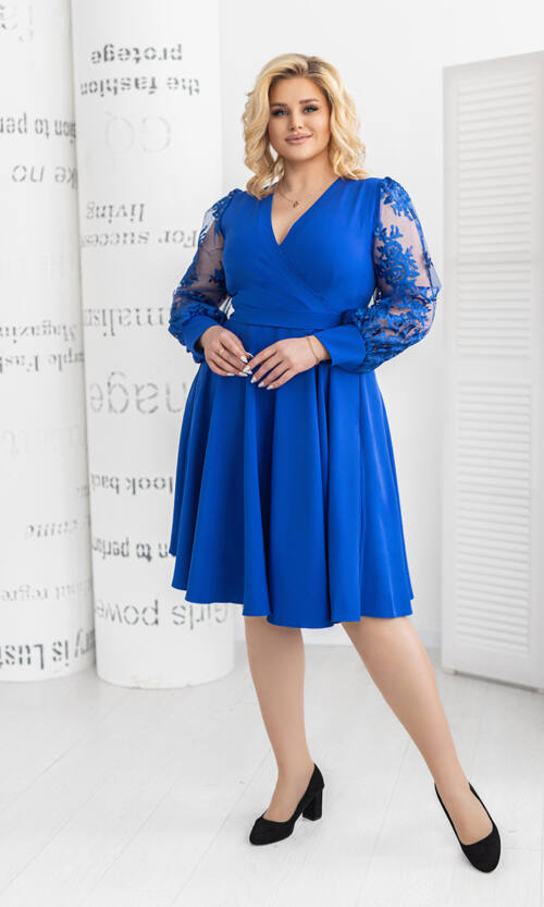 Коктейльна Сукня Рукава Вишивка 22088 Електрик