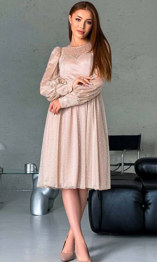 Коктейльна Сукня Шифон Блиск 23010 Бежева