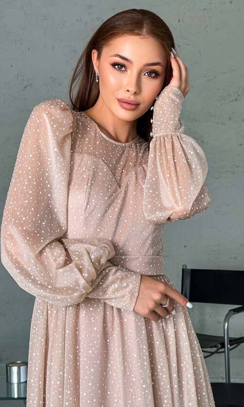 Коктейльна Сукня Шифон Блиск 23010 Бежева