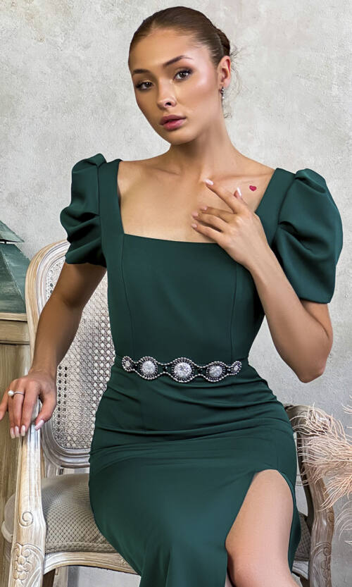 Коктейльна Сукня Костюмний Креп 23042 Зелена
