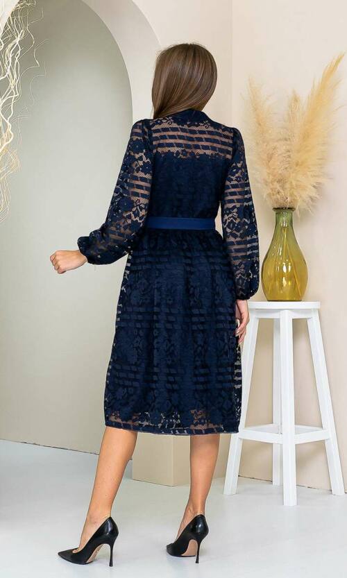 Коктейльное Платье Ажурный Гипюр 21124 Синее