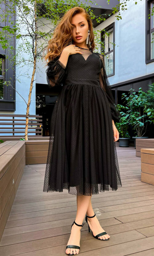 Коктейльна Сукня Сітка Мушка 23044 Чорна