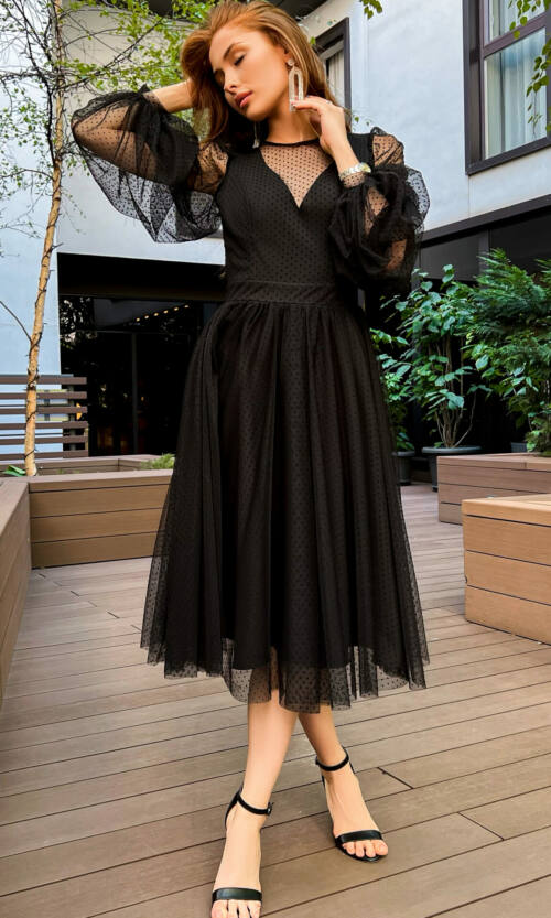 Коктейльна Сукня Сітка Мушка 23044 Чорна