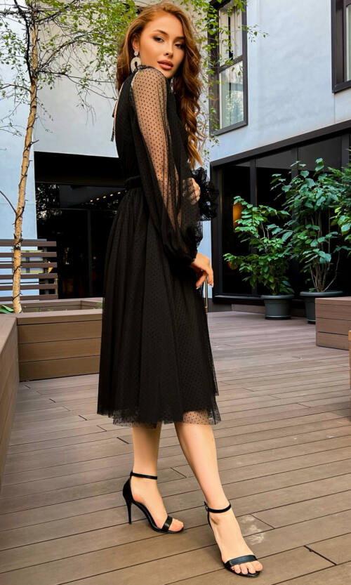 Коктейльна Сукня Сітка Мушка 23044 Чорна