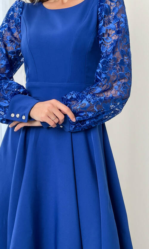 Коктейльна Сукня Гіпюр Рукава 22092 Синя