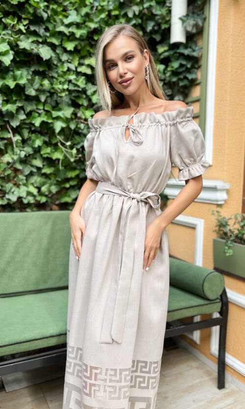 Літня Сукня Льон Органза 22042 Бежева