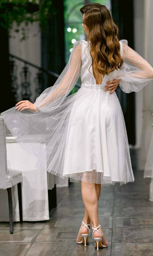 Коктейльна Сукня Сітка Мушка 23044 Молочна