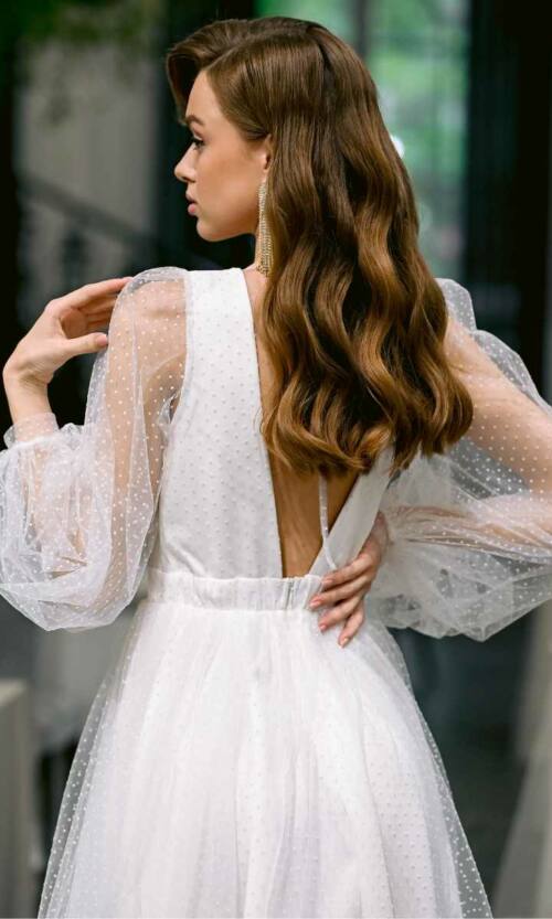 Коктейльна Сукня Сітка Мушка 23044 Молочна