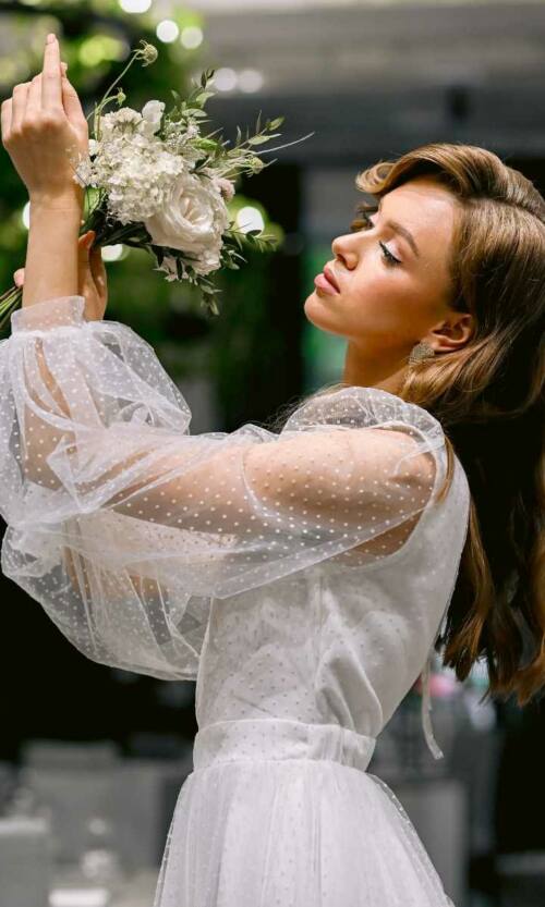 Коктейльна Сукня Сітка Мушка 23044 Молочна