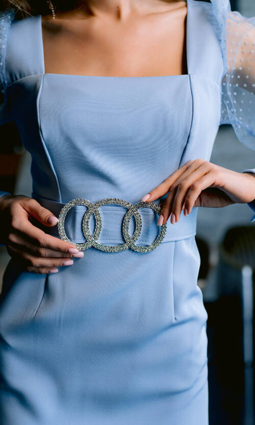 Коктейльна Сукня Об'ємний Рукав 23011 Блакитна