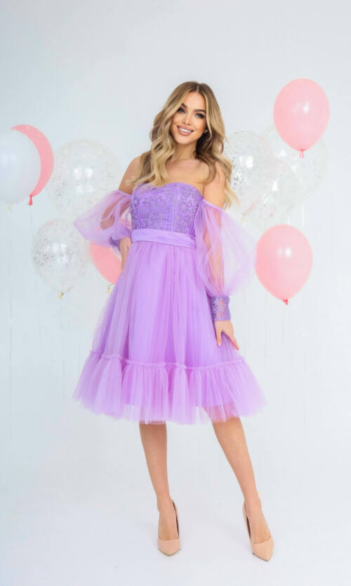 Коктейльна Сукня Гіпюр Корсет 22007 Лавандова