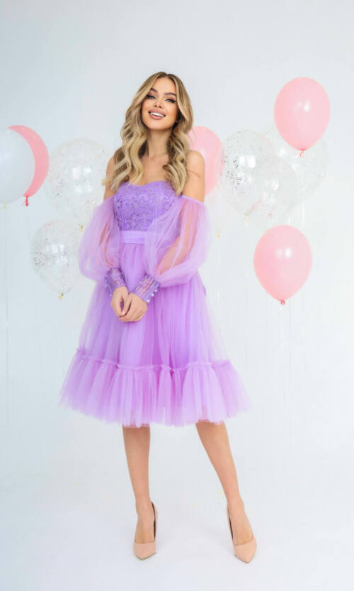 Коктейльна Сукня Гіпюр Корсет 22007 Лавандова