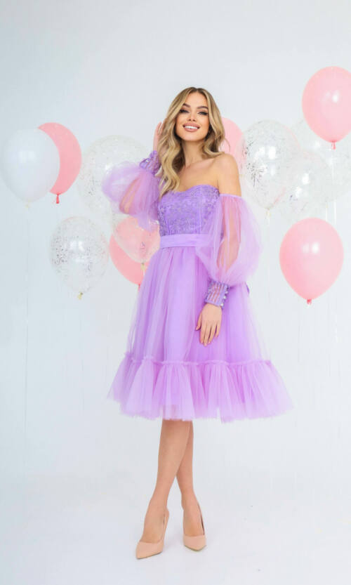 Коктейльна Сукня Гіпюр Корсет 22007 Лавандова