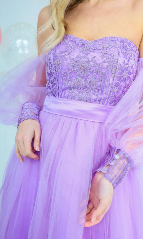 Коктейльна Сукня Гіпюр Корсет 22007 Лавандова