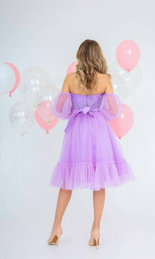 Коктейльна Сукня Гіпюр Корсет 22007 Лавандова