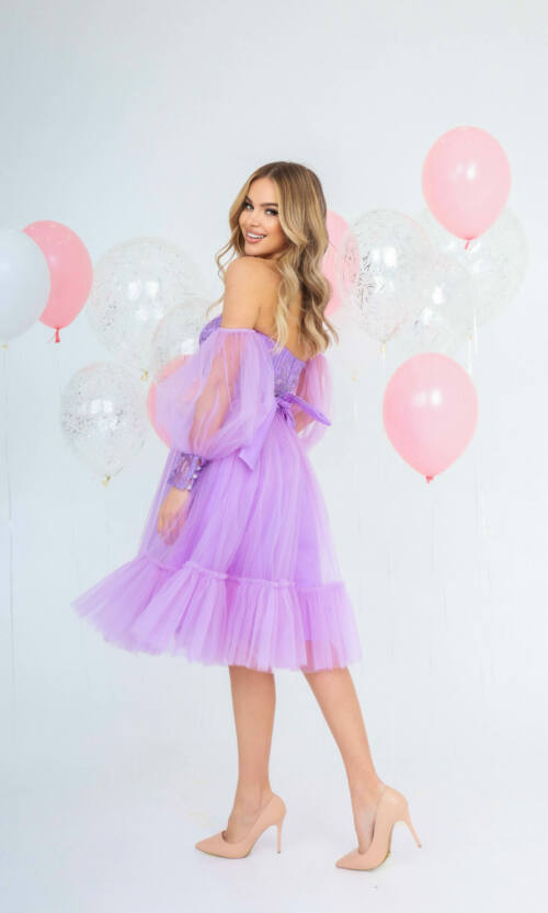 Коктейльна Сукня Гіпюр Корсет 22007 Лавандова