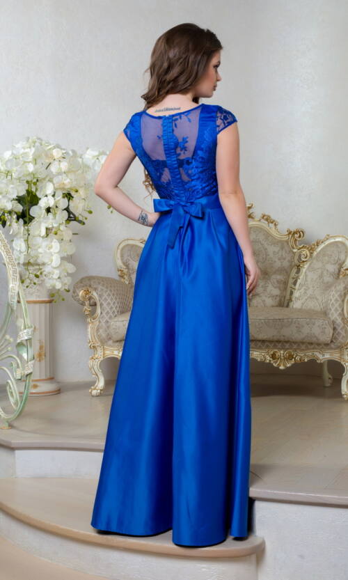 Вечірня Сукня Атлас Вишивка 8026 Електрик