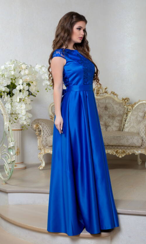 Вечірня Сукня Атлас Вишивка 8026 Електрик