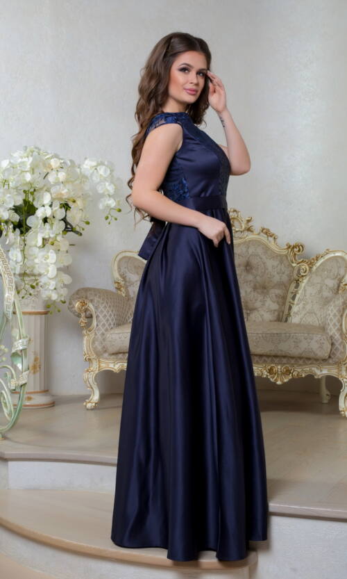 Вечірня Сукня Атлас Вишивка 8026 Синя