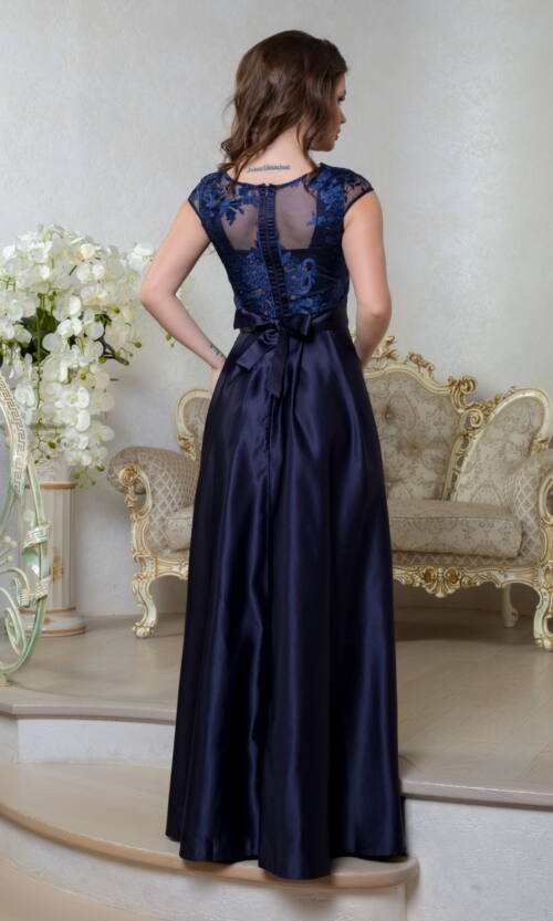 Вечірня Сукня Атлас Вишивка 8026 Синя