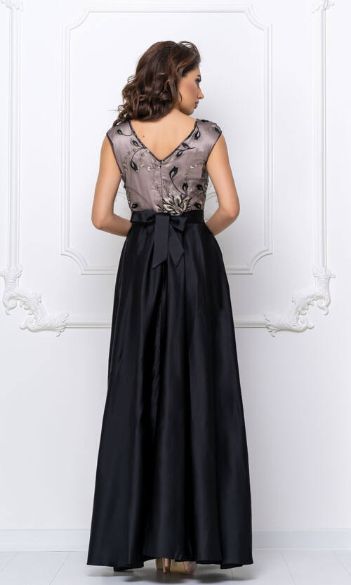 Вечірня Сукня Атлас Вишивка 8010 Чорна