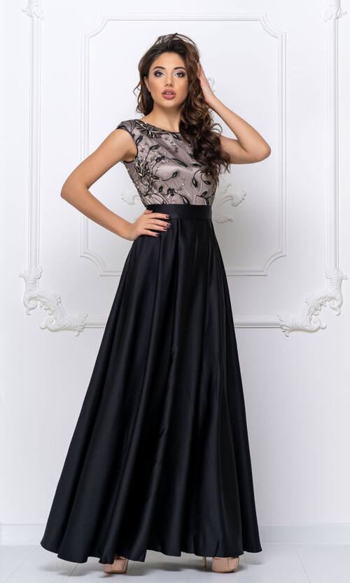 Вечірня Сукня Атлас Вишивка 8010 Чорна