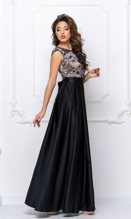 Вечірня Сукня Атлас Вишивка 8010 Чорна