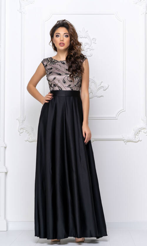 Вечірня Сукня Атлас Вишивка 8010 Чорна