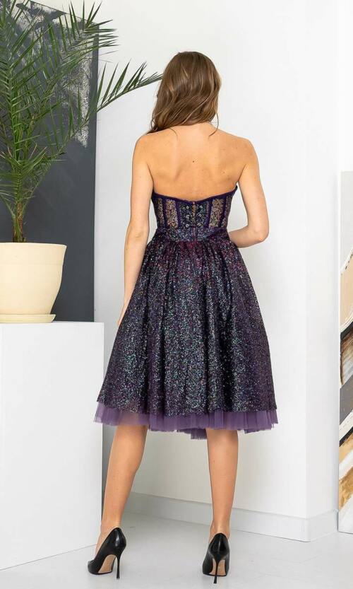 Коктейльное Платье Корсет Глиттер 22011 Сливовое