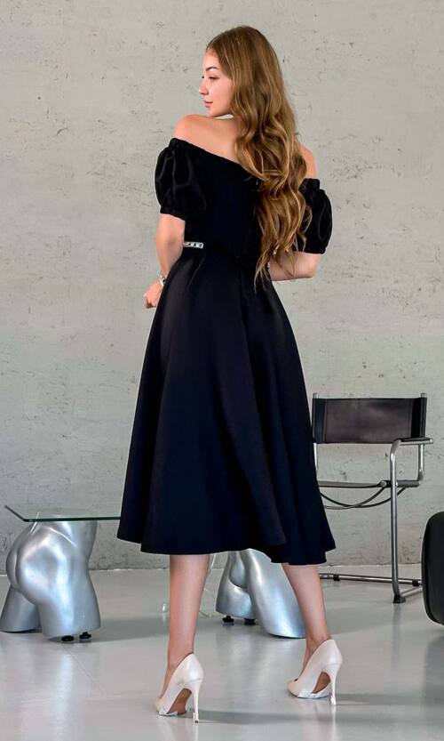 Коктейльна Сукня Пояс Стрази 23043 Чорна