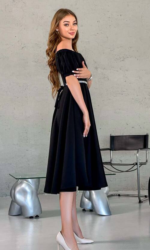 Коктейльна Сукня Пояс Стрази 23043 Чорна