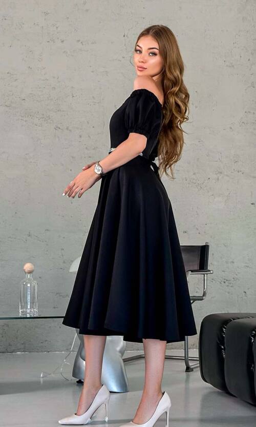 Коктейльна Сукня Пояс Стрази 23043 Чорна