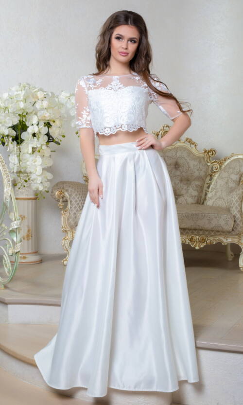 Вечірня Сукня Атлас Вишивка 8012 Молочна