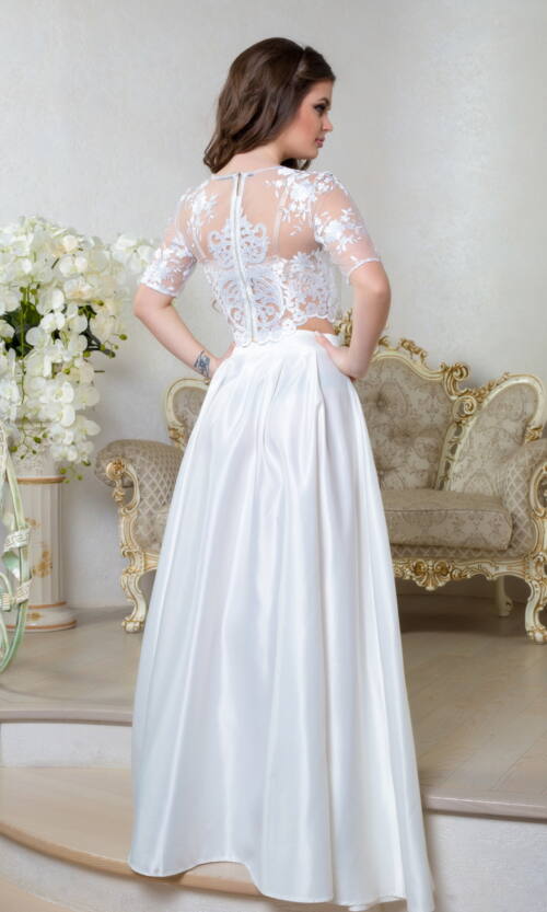 Вечірня Сукня Атлас Вишивка 8012 Молочна