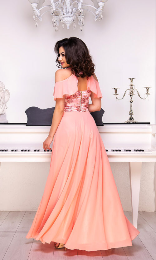 Коралловое Вечернее Платье Атлас Шифон 9064