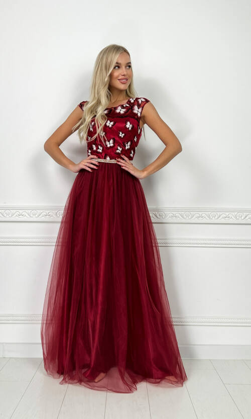Вечірня Сукня Метелики Вишивка 7036 Бордова