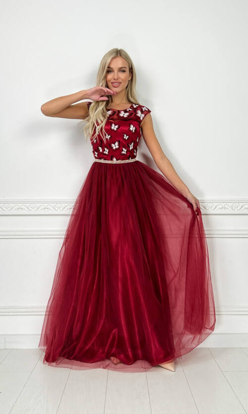 Вечірня Сукня Метелики Вишивка 7036 Бордова