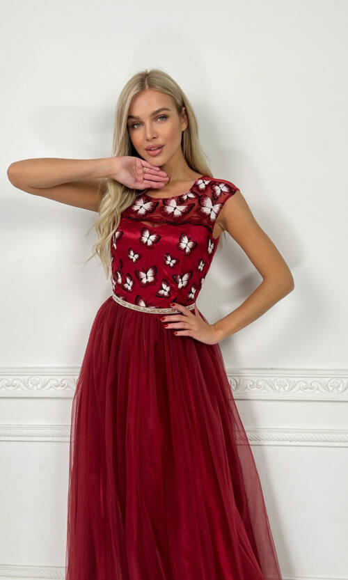 Вечірня Сукня Метелики Вишивка 7036 Бордова