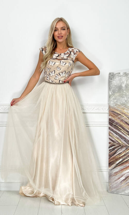 Вечірня Сукня Метелики Вишивка 7036 Молочна