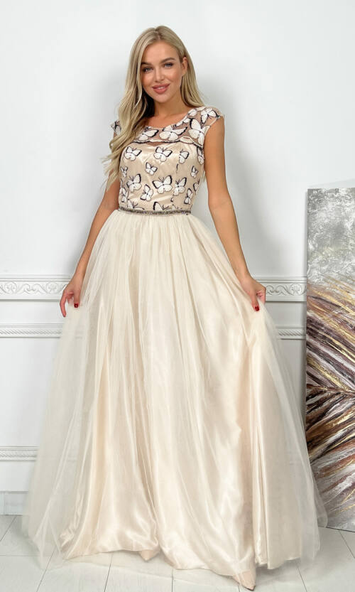 Вечірня Сукня Метелики Вишивка 7036 Молочна