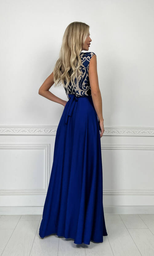 Вечернее Платье Аппликация Макси 7012 Синее