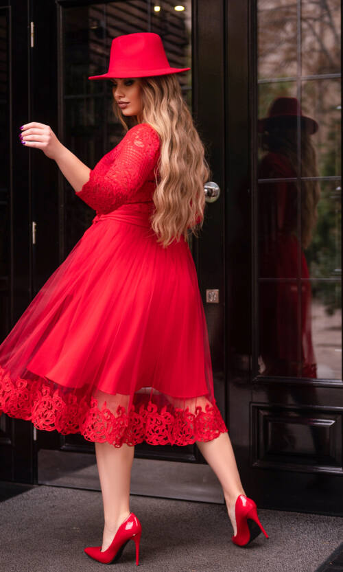 Коктейльна Сукня Гіпюр Сітка 20194 Червона