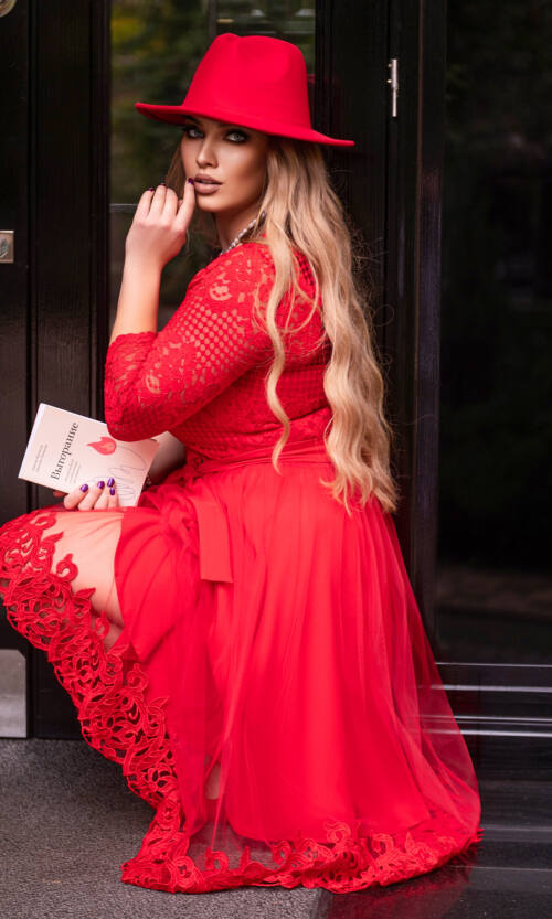 Коктейльна Сукня Гіпюр Сітка 20194 Червона