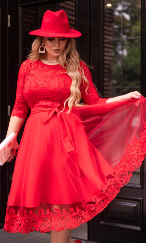 Коктейльна Сукня Гіпюр Сітка 20194 Червона