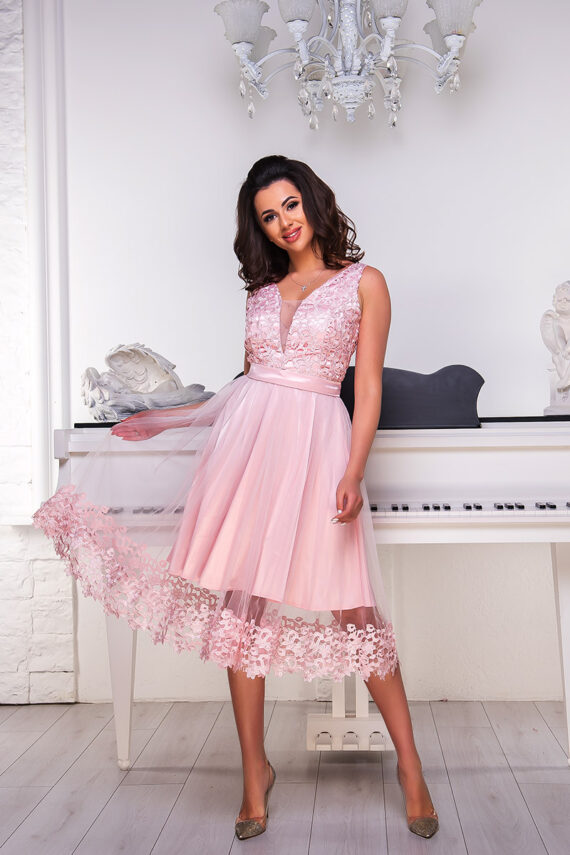 Коктейльна Сукня Lace Charm 9070 Рожева
