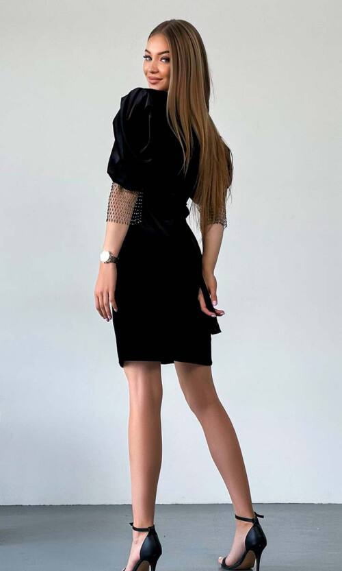 Коктейльна Сукня Велюр Запах 22095 Чорна