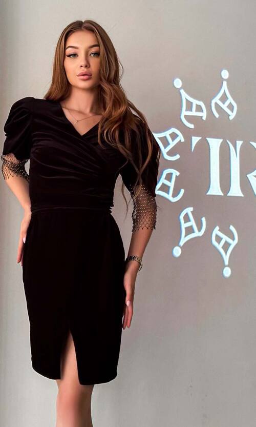 Коктейльна Сукня Велюр Запах 22095 Чорна