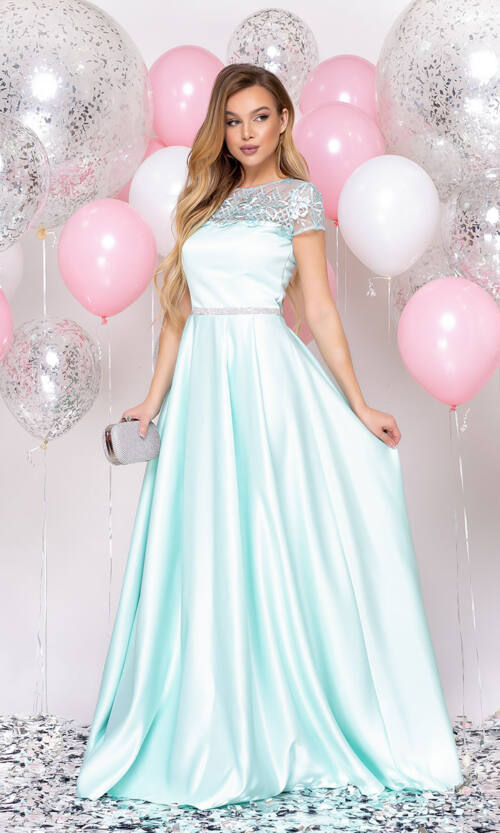 Вечірня сукня Атлас Максі 20014 М'ята