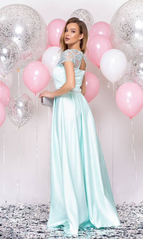 Вечірня сукня Атлас Максі 20014 М'ята