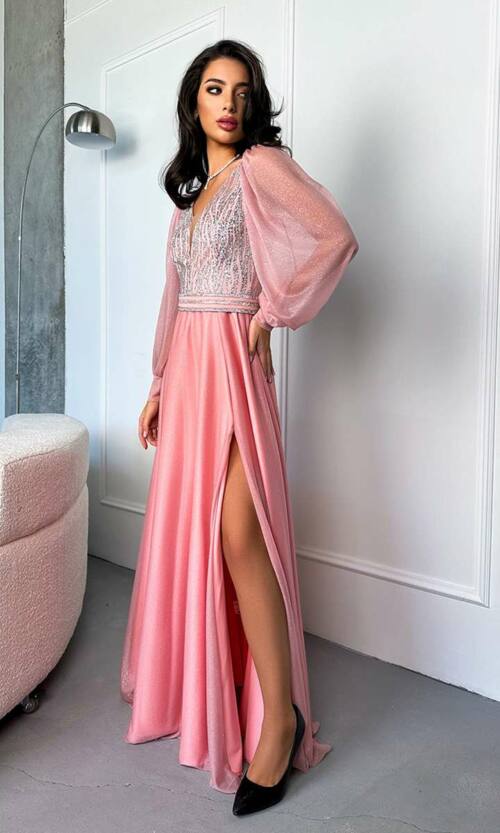 Вечірня Сукня Атлас Блиск 23026 Рожева